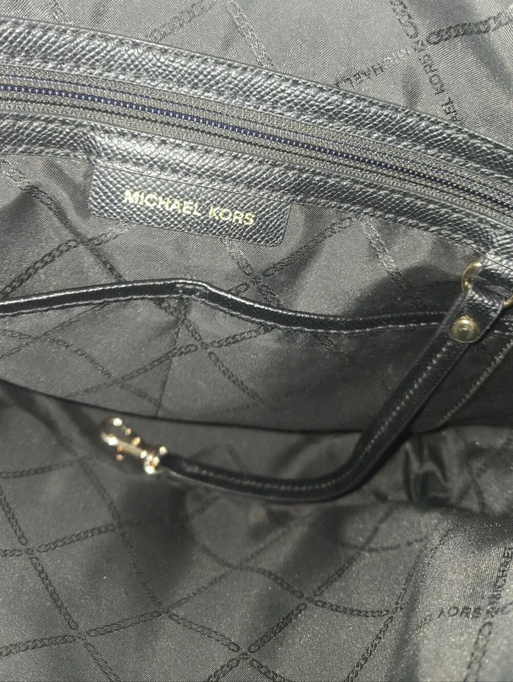 MICHAEL KORS Black Leather Tote with Gold MK Charm EUC